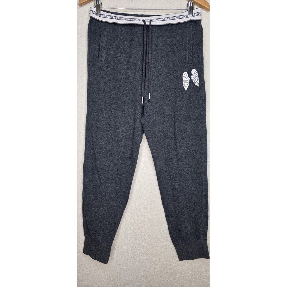 VICTORIA'S SECRET Wing Logo Gray Pull-On Jogger Sweatpant Fold Over Women M Y2K